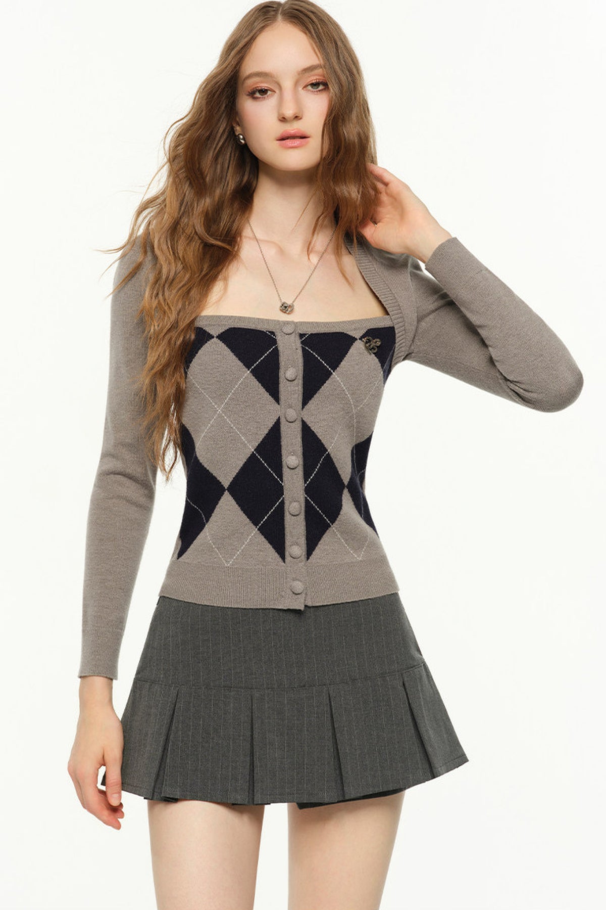 Slim Fit Argyle Knit Top