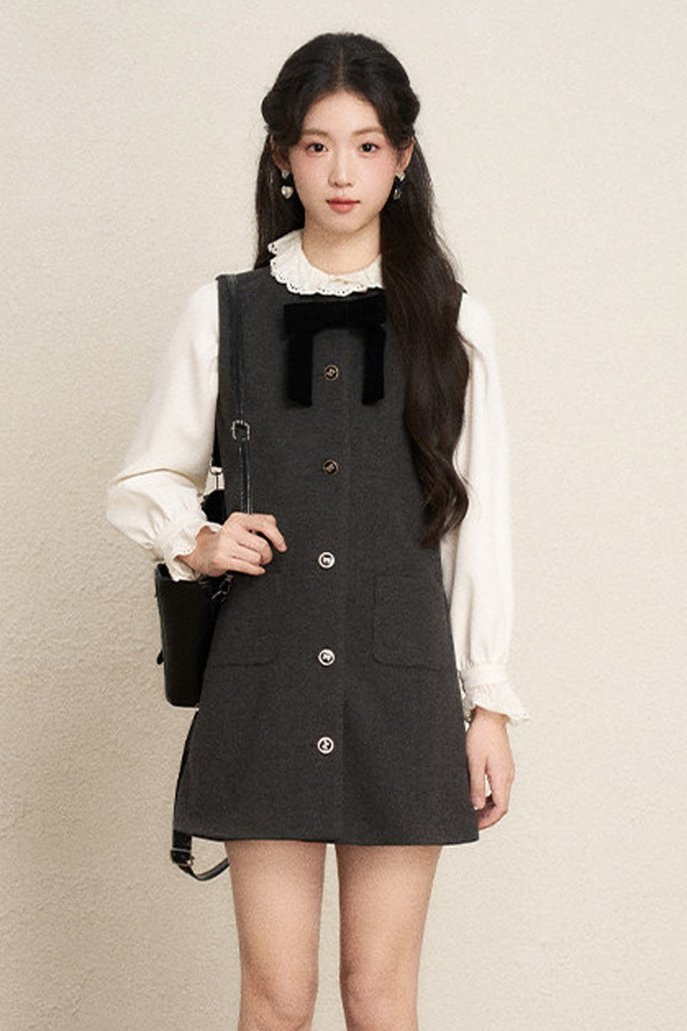 Ruffled Blouse and Vest Dress Set-Up