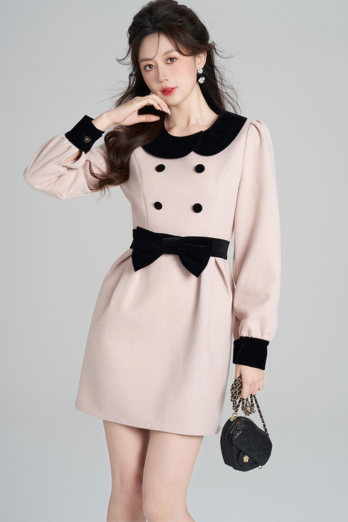 Pink Woolen Cinched Waist Dress