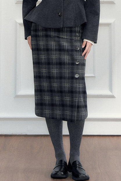 Turn-Down Collar Woolen Blazer and Hip-Hugging Long Skirt Set-Up