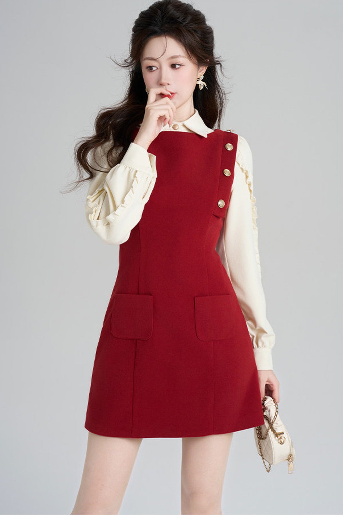 Red Dress and Beige Top Set-Up