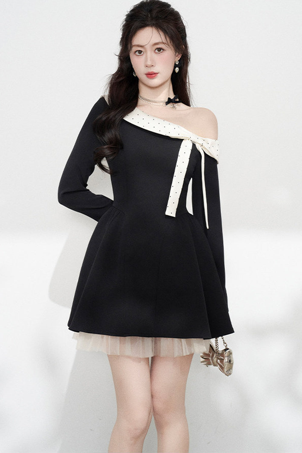 Black Off-Shoulder Mesh Dress