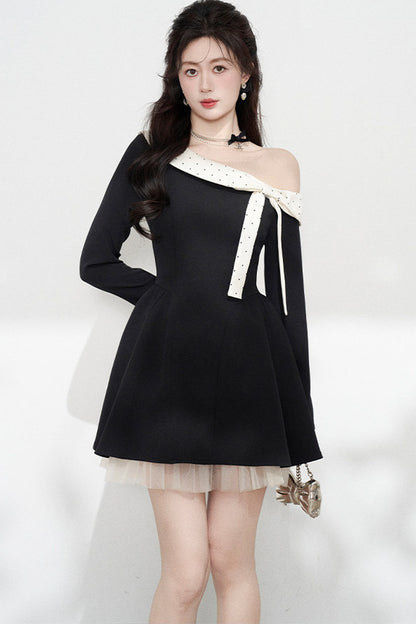 Black Off-Shoulder Mesh Dress
