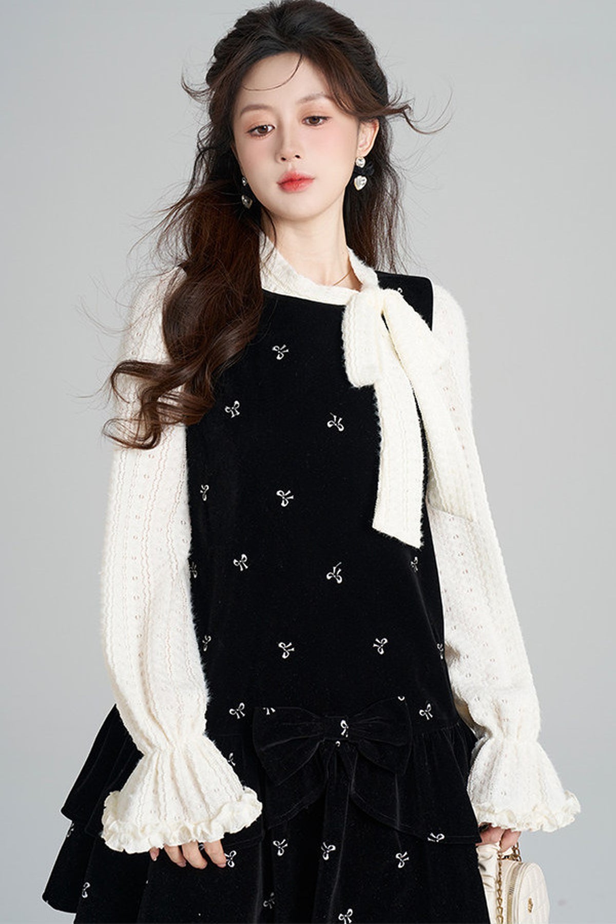 Black Velvet A-Line Dress and Top Set-Up