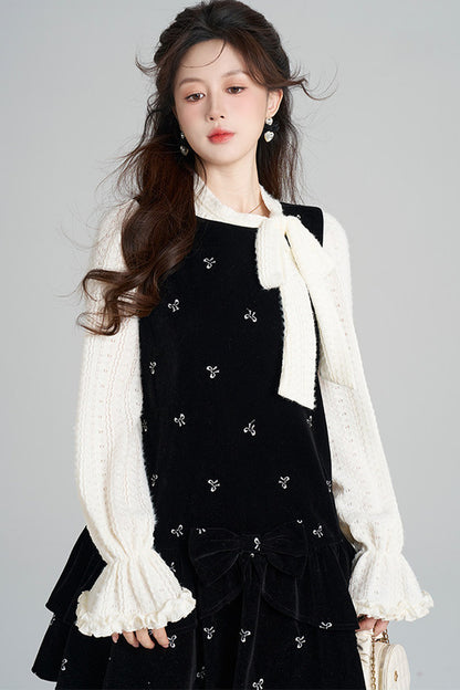 Black Velvet A-Line Dress and Top Set-Up