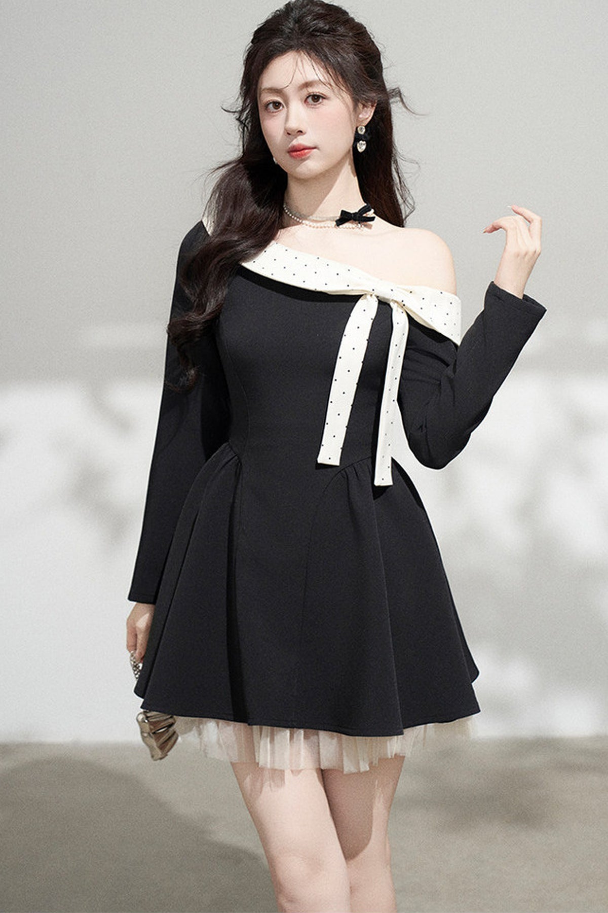 Black Off-Shoulder Mesh Dress