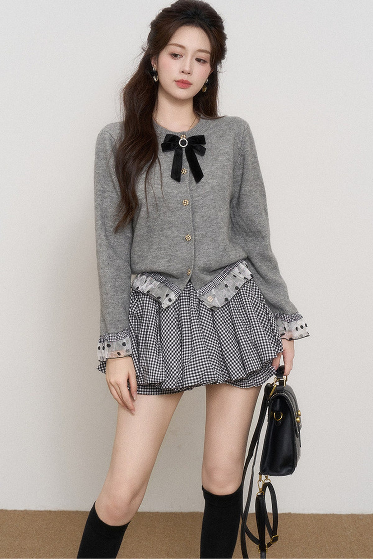 Gray Mesh Spliced Cardigan