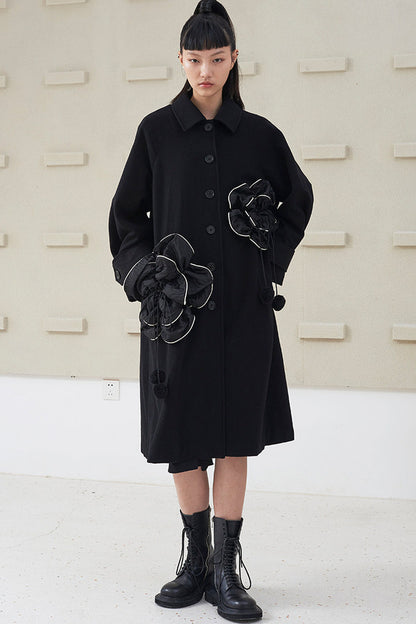 Floral Pleated Wool Coat