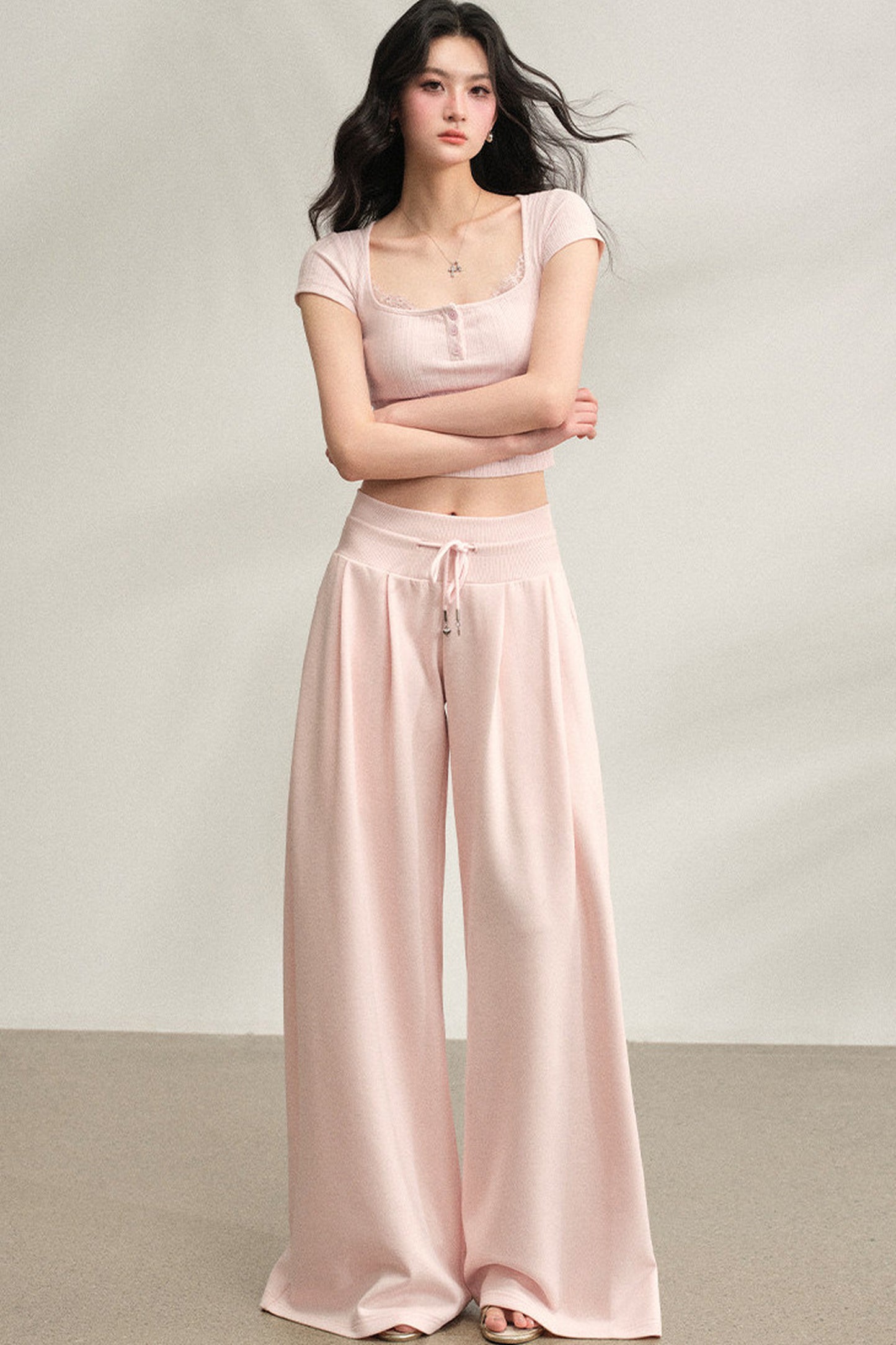 Square Neck Ribbed Lace Top