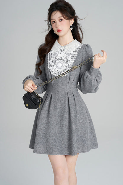 Lace Patchwork Puff Sleeve Dress