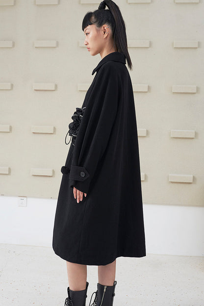 Floral Pleated Wool Coat