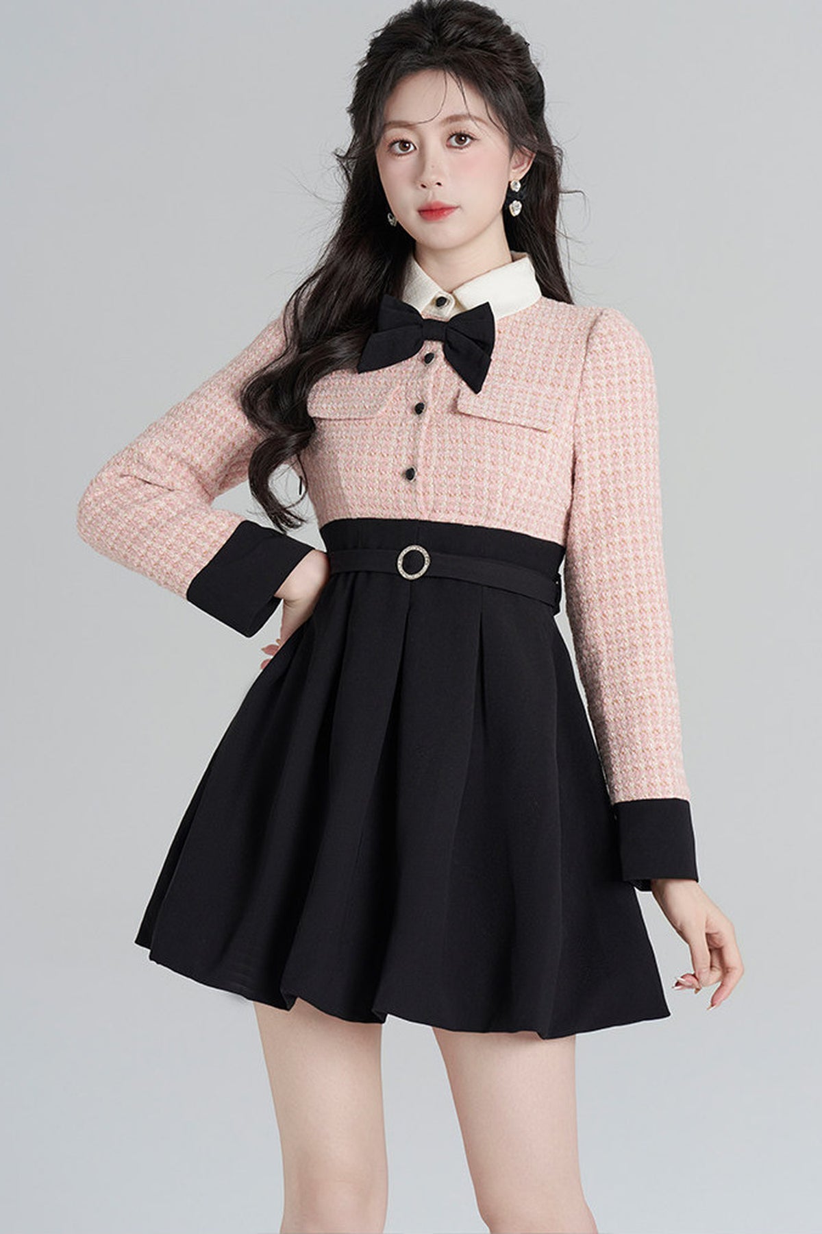 Layered-Look Wool Floral Dress