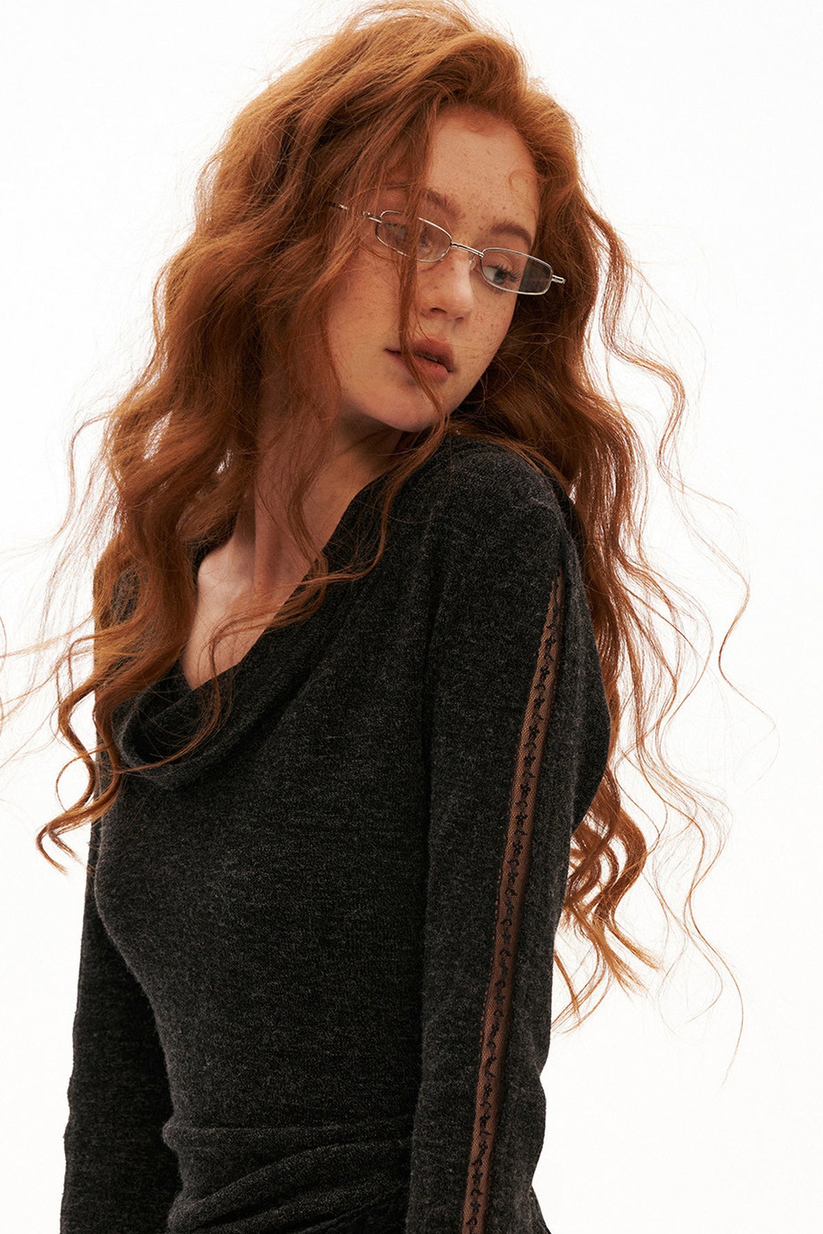 Off-Shoulder Long-Sleeve Cowl T-Shirt