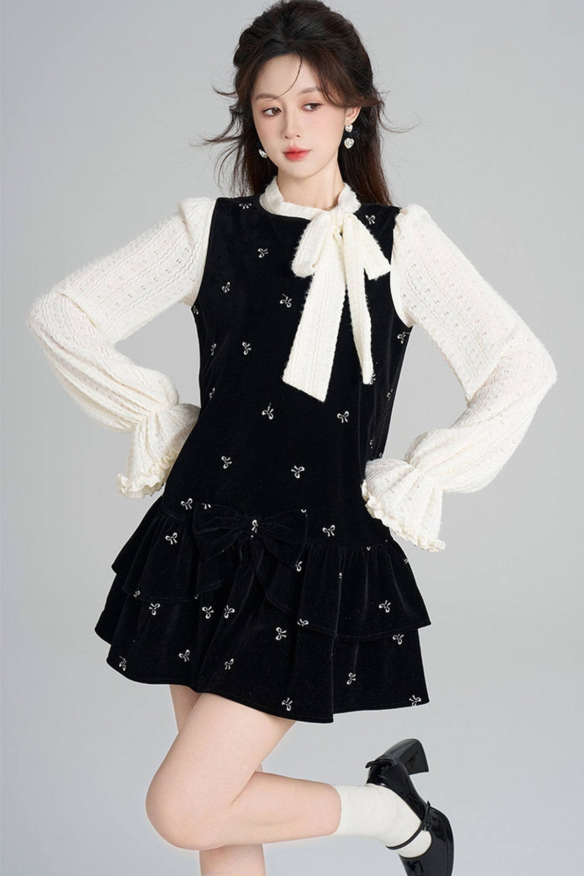 Black Velvet A-Line Dress and Top Set-Up