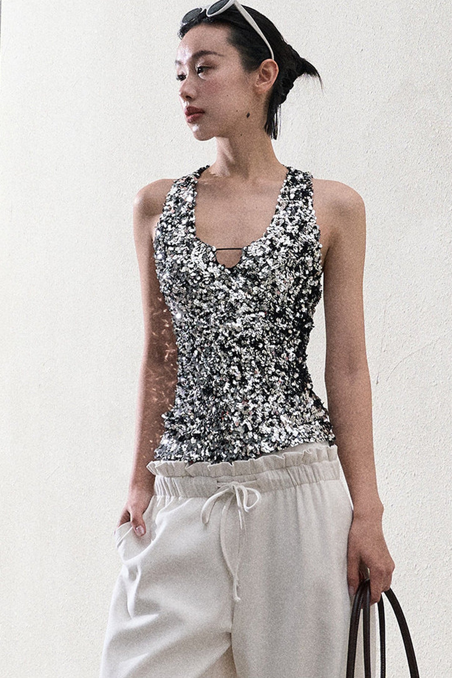 Liquid Cotton Ruffle Wide-Leg Pants