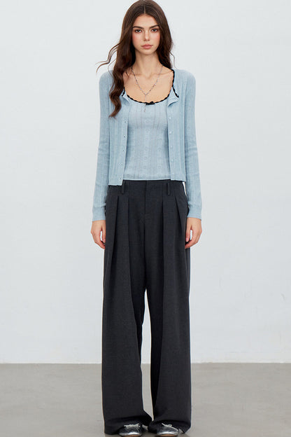 Heart Hollow Ruffle Knit Camisole And Cardigan Set-Up