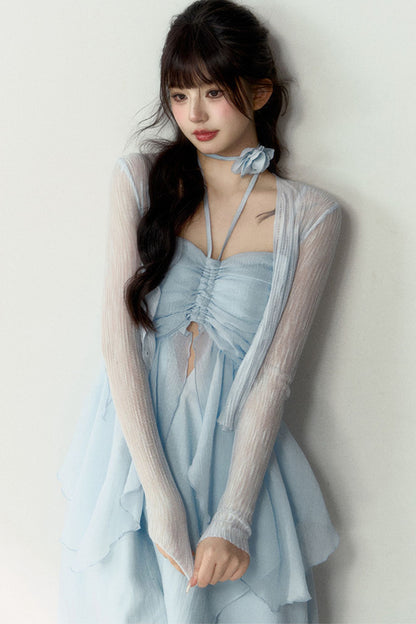 Blue Knitted Outerwear Cardigan