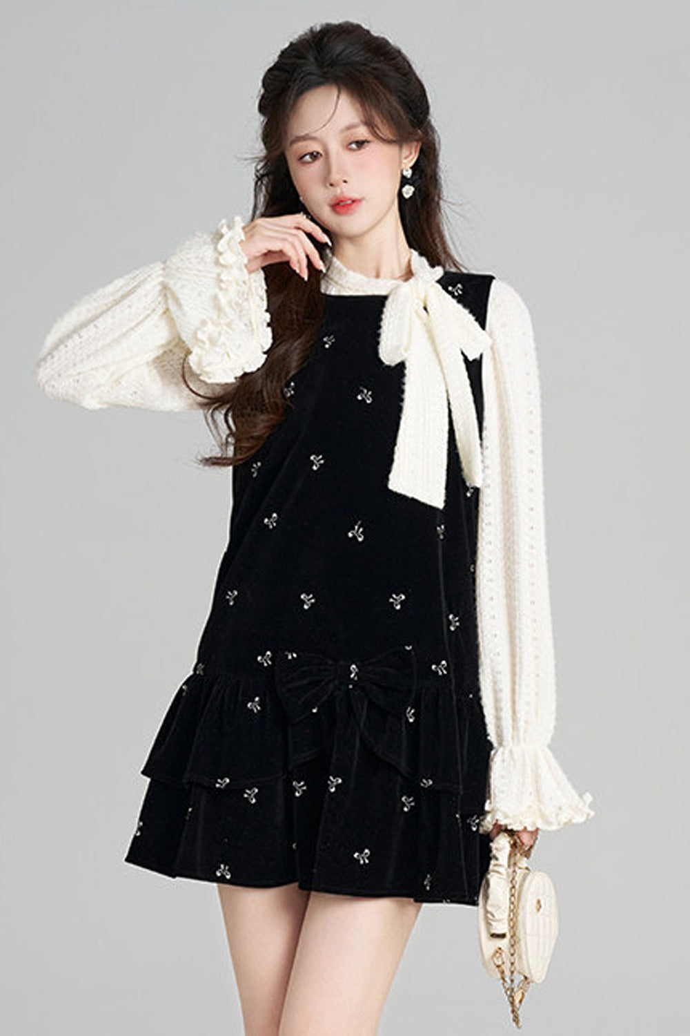 Black Velvet A-Line Dress and Top Set-Up