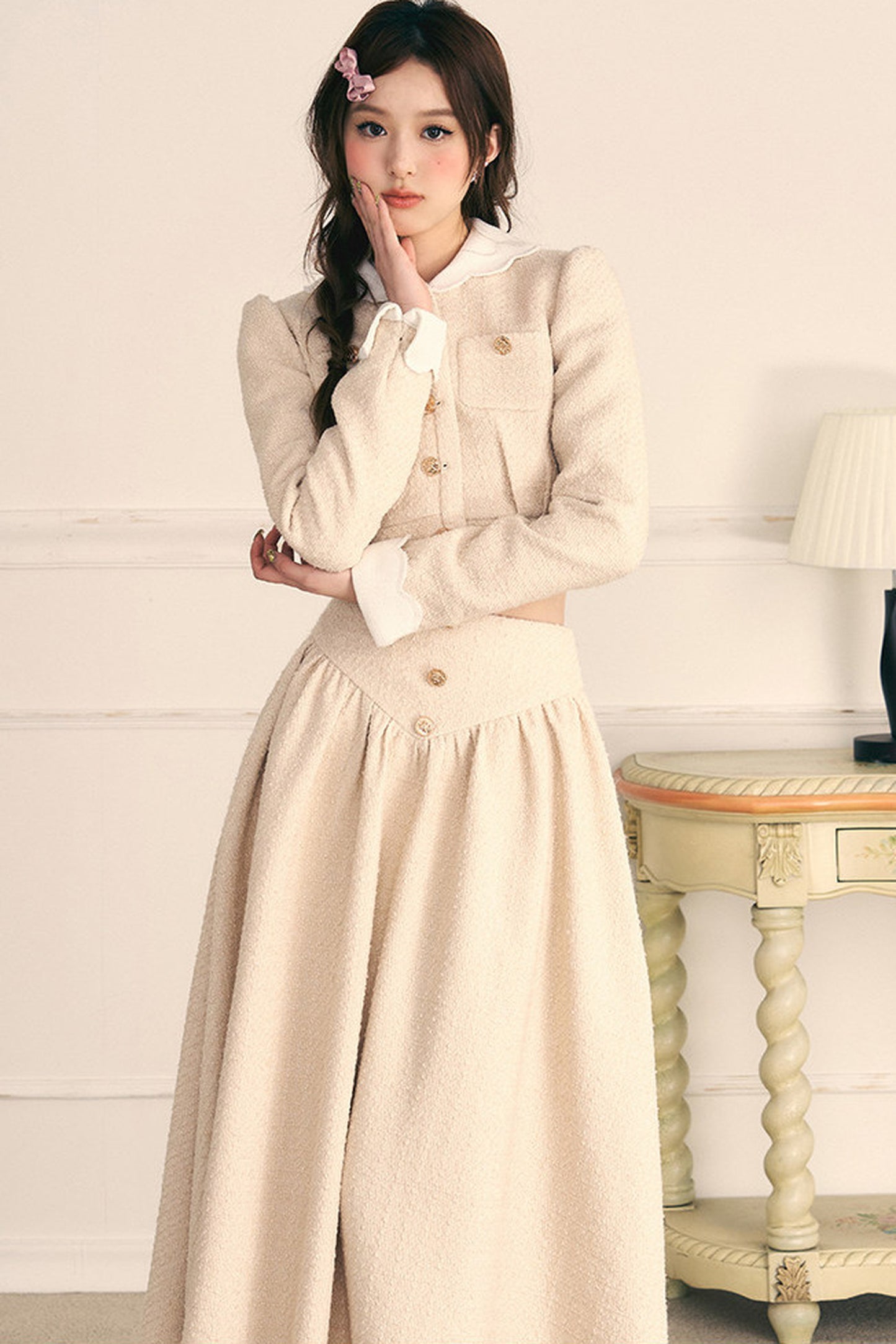 Tweed Jacket and Long Skirt Two-Piece Set