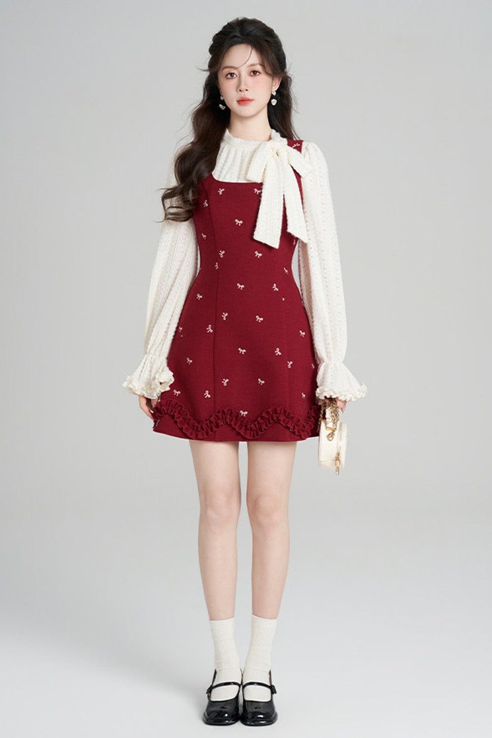Red Sleeveless Dress and Apricot Top Set-Up