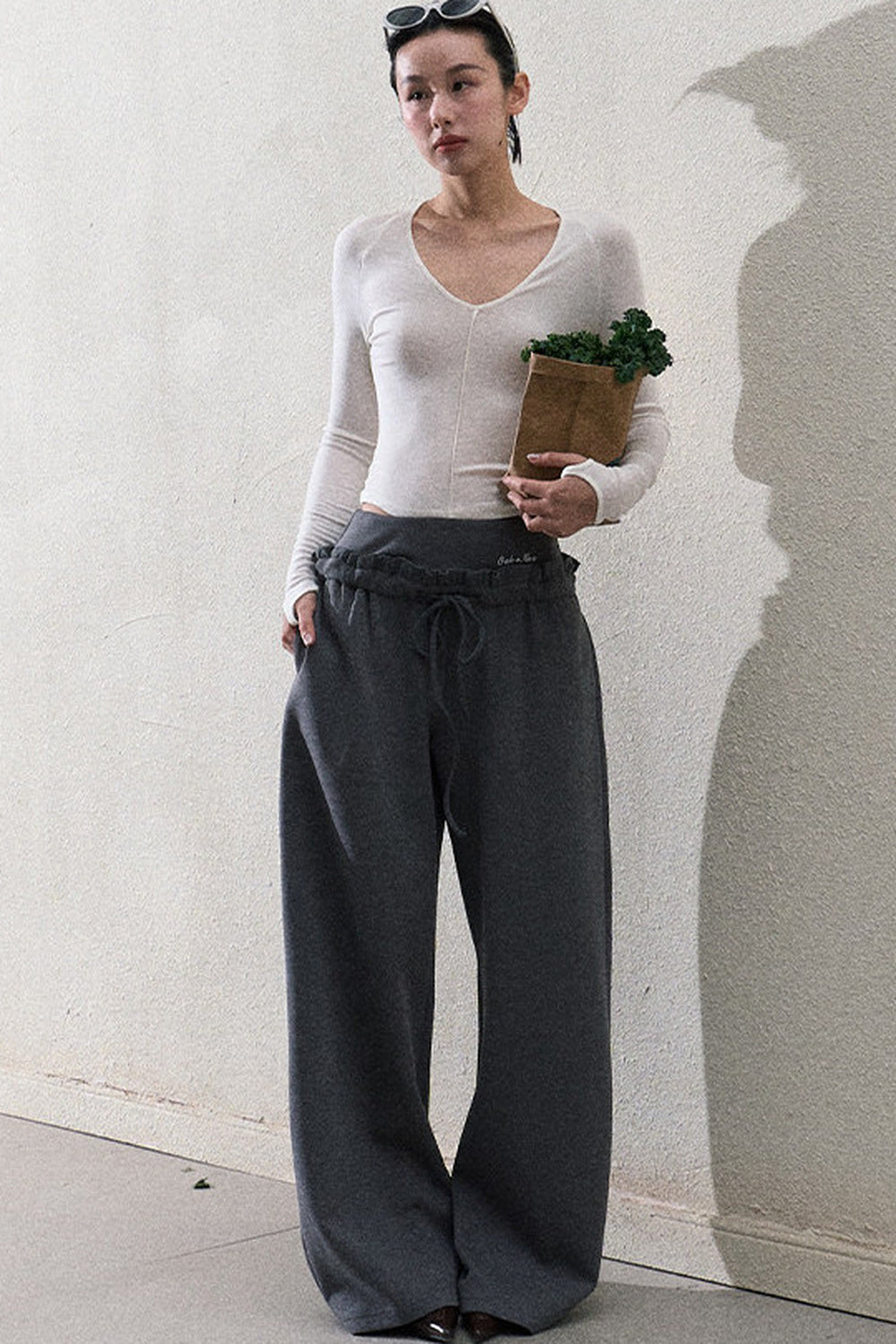 Liquid Cotton Ruffle Wide-Leg Pants