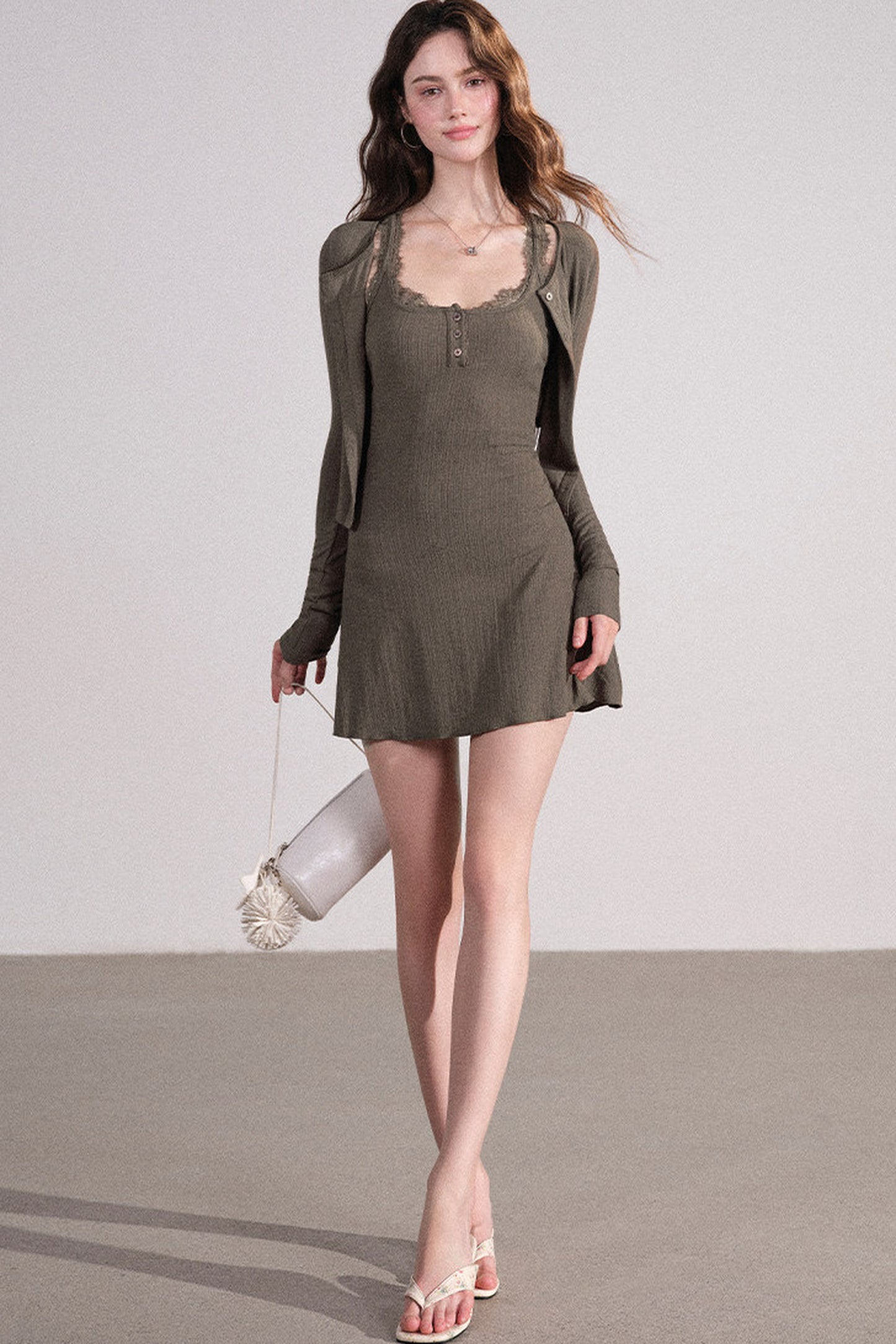 Slim Fit Cardigan and Tank Dress Set-Up