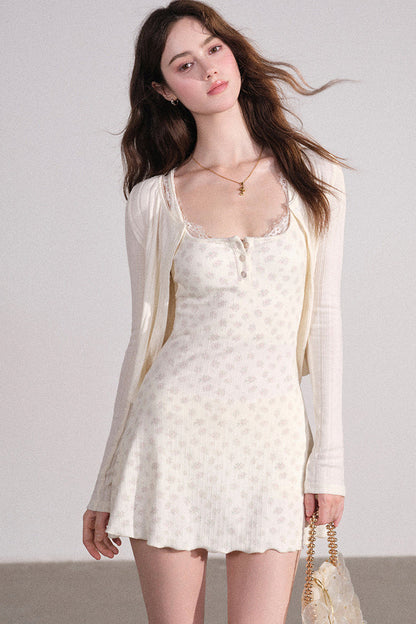 Slim Fit Cardigan and Tank Dress Set-Up