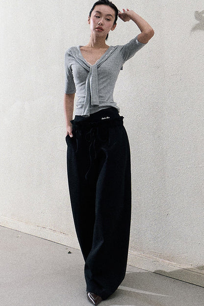 Liquid Cotton Ruffle Wide-Leg Pants