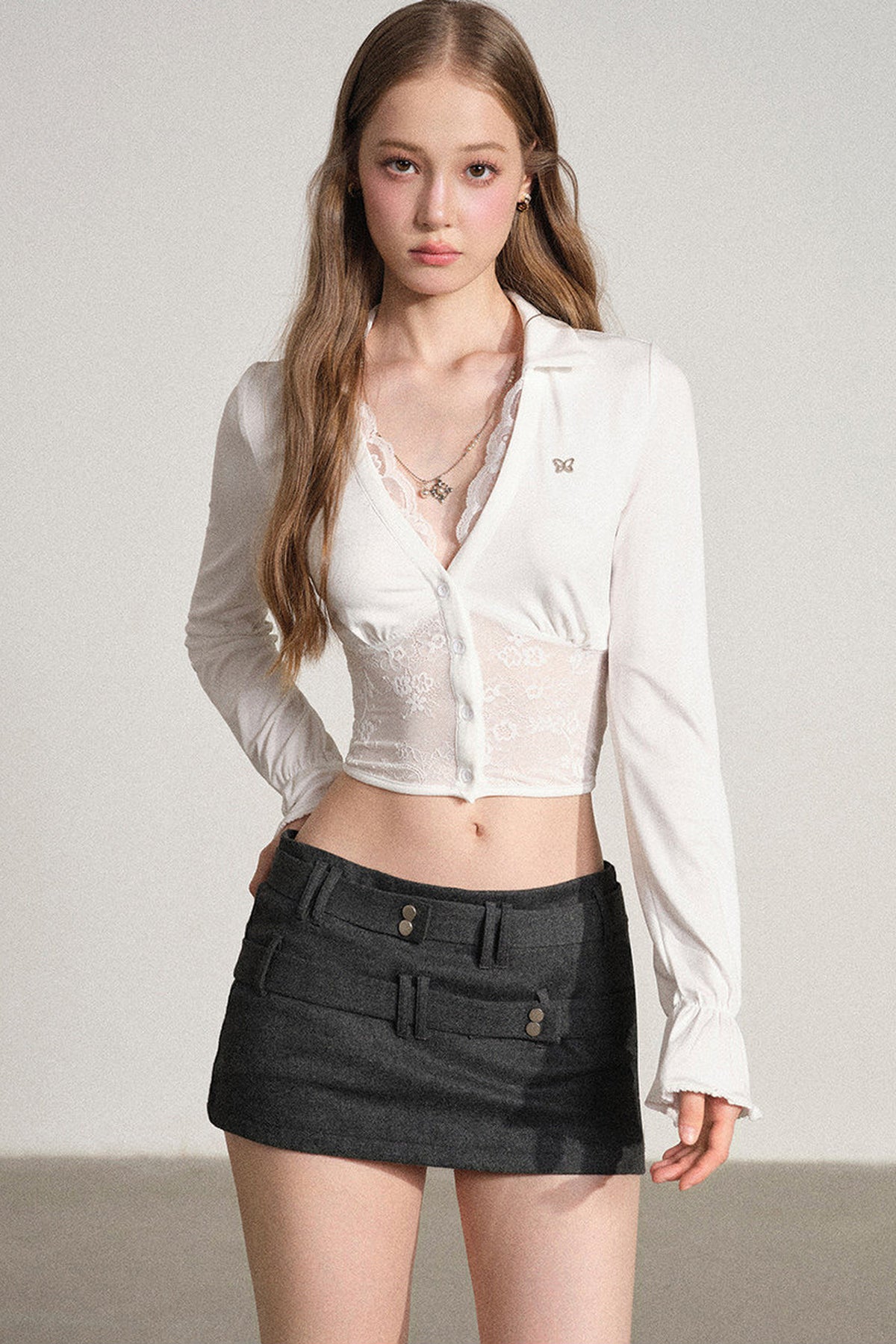 White Lace V-Neck Blouse