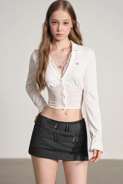White Lace V-Neck Blouse
