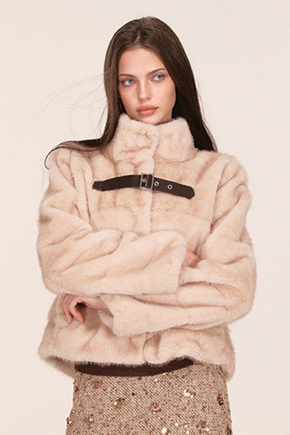 Stand Collar Faux Mink Fur Jacket