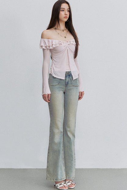 Asymmetrical Ruffle Cross-Knot Top