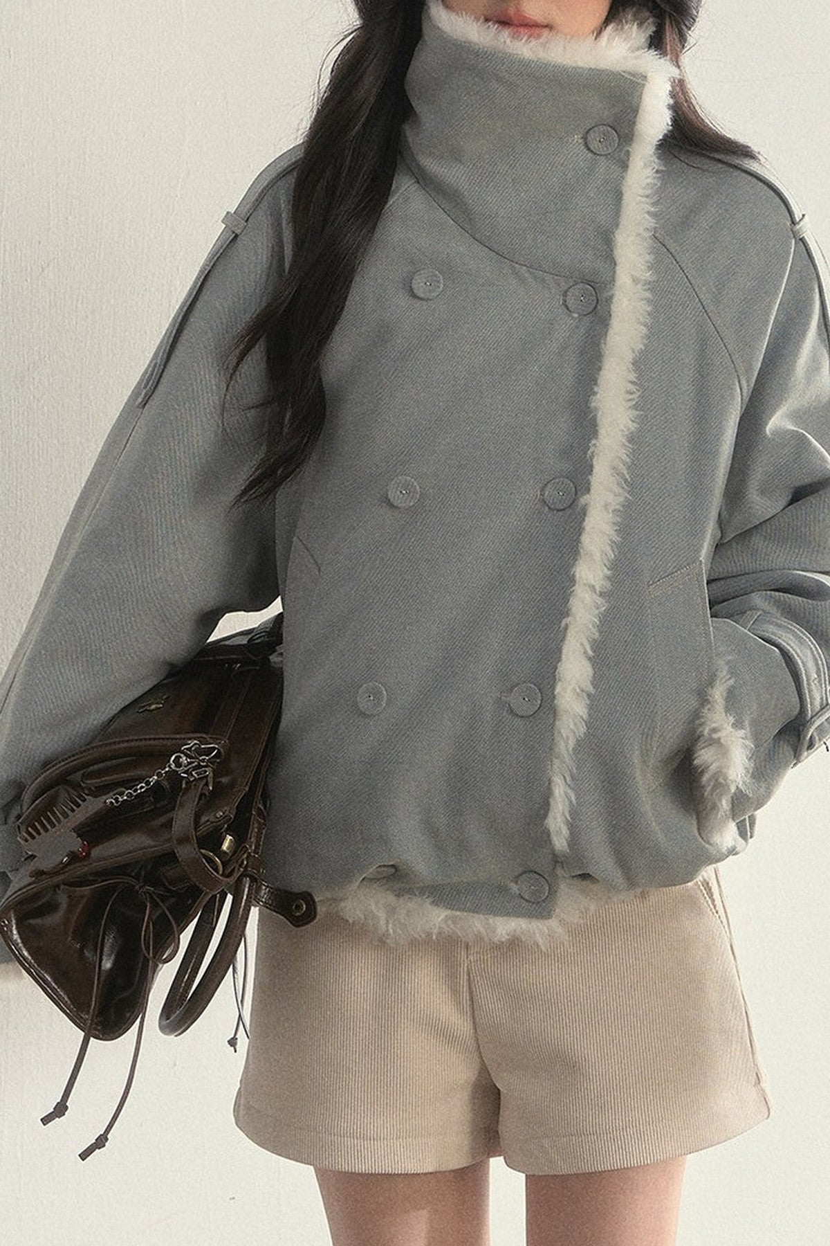 Chaqueta parka de borreguito sintético, mullida y cruzada