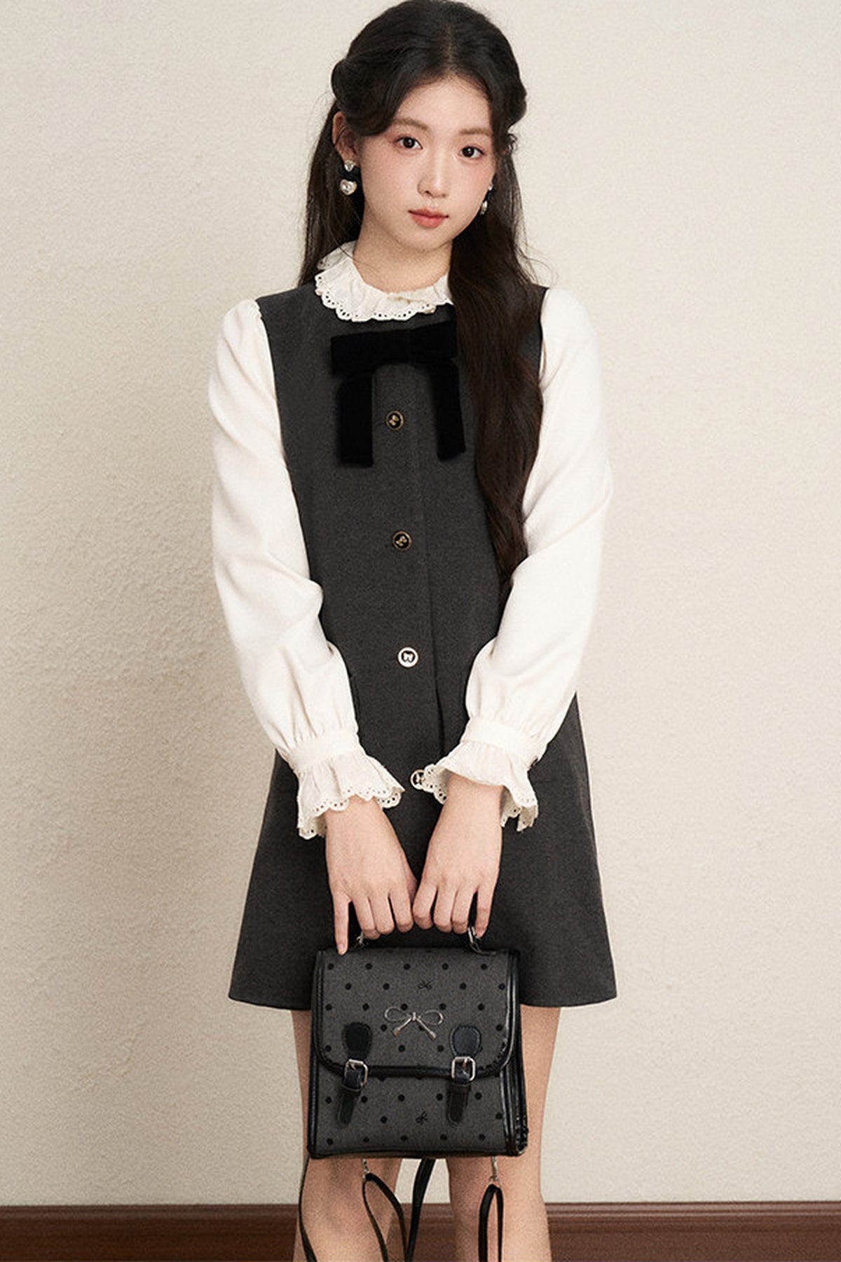 Ruffled Blouse and Vest Dress Set-Up