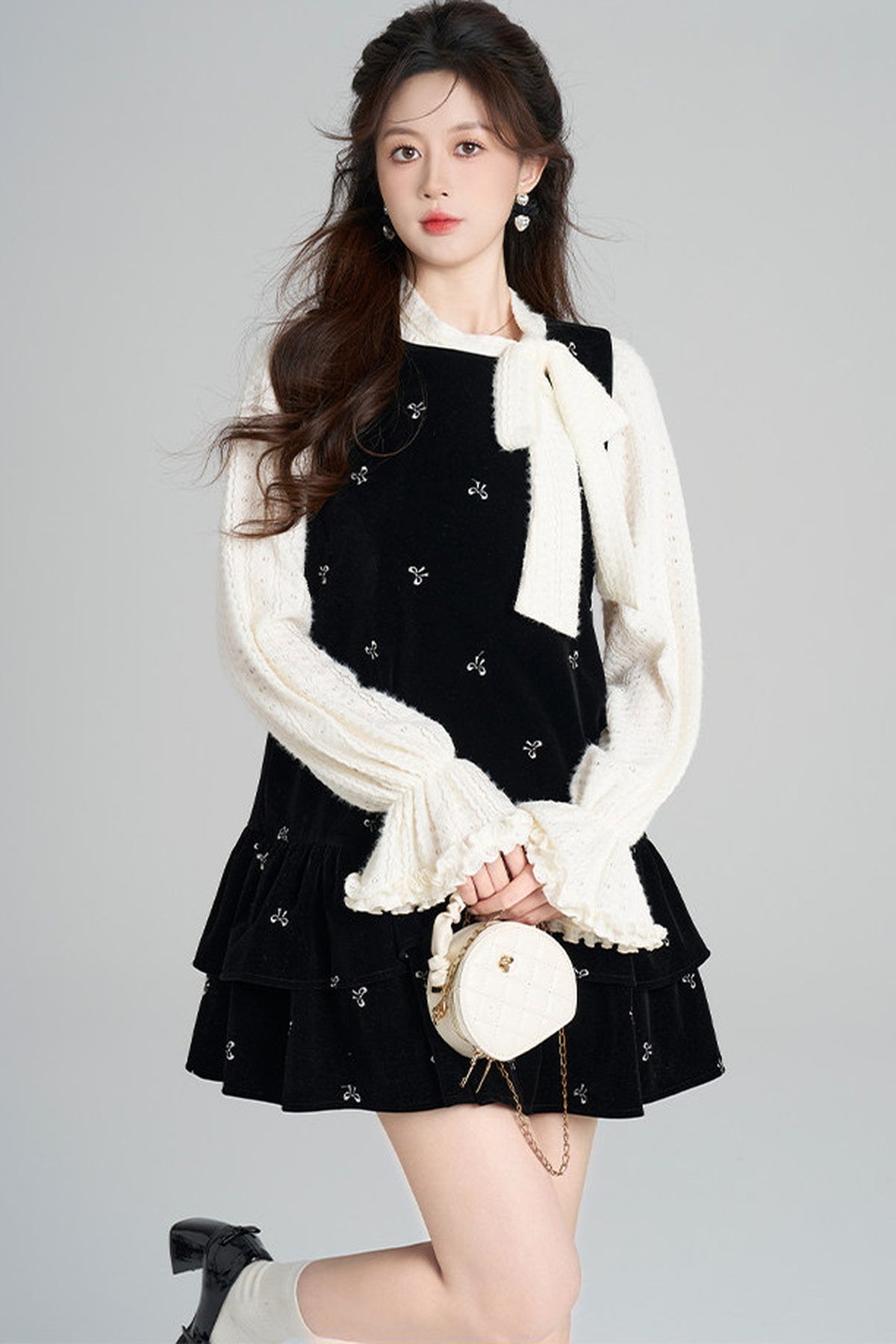 Black Velvet A-Line Dress and Top Set-Up