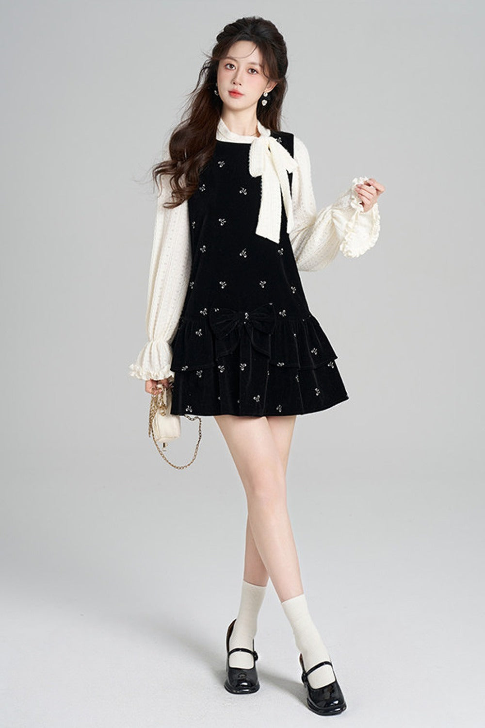 Black Velvet A-Line Dress and Top Set-Up