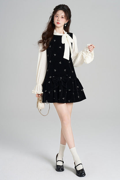 Black Velvet A-Line Dress and Top Set-Up