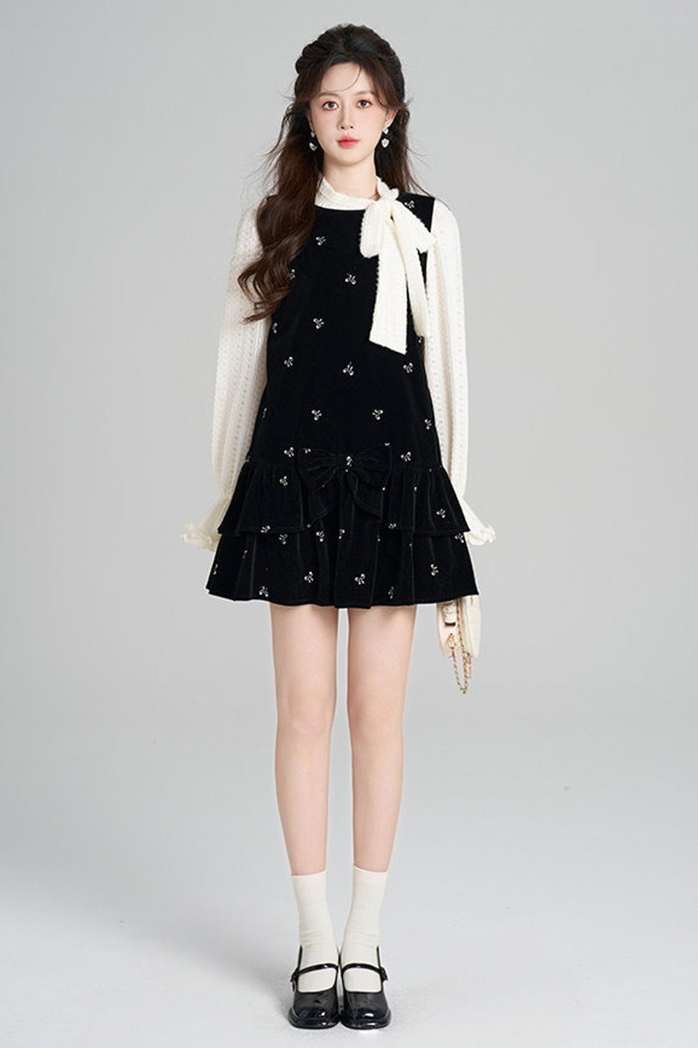 Black Velvet A-Line Dress and Top Set-Up