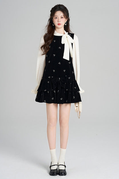 Black Velvet A-Line Dress and Top Set-Up