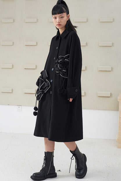 Floral Pleated Wool Coat