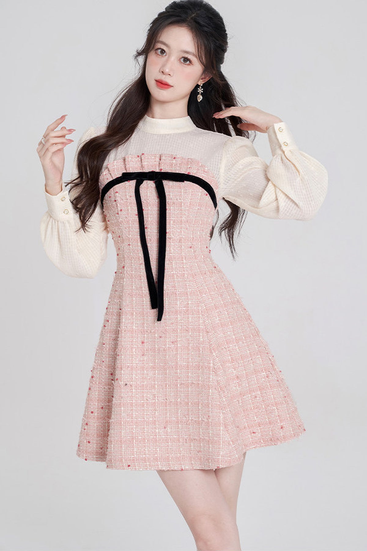 Pink Tweed Bow Dress