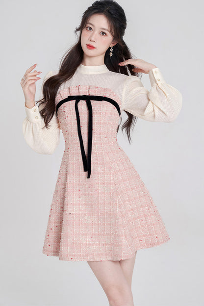 Pink Tweed Bow Dress