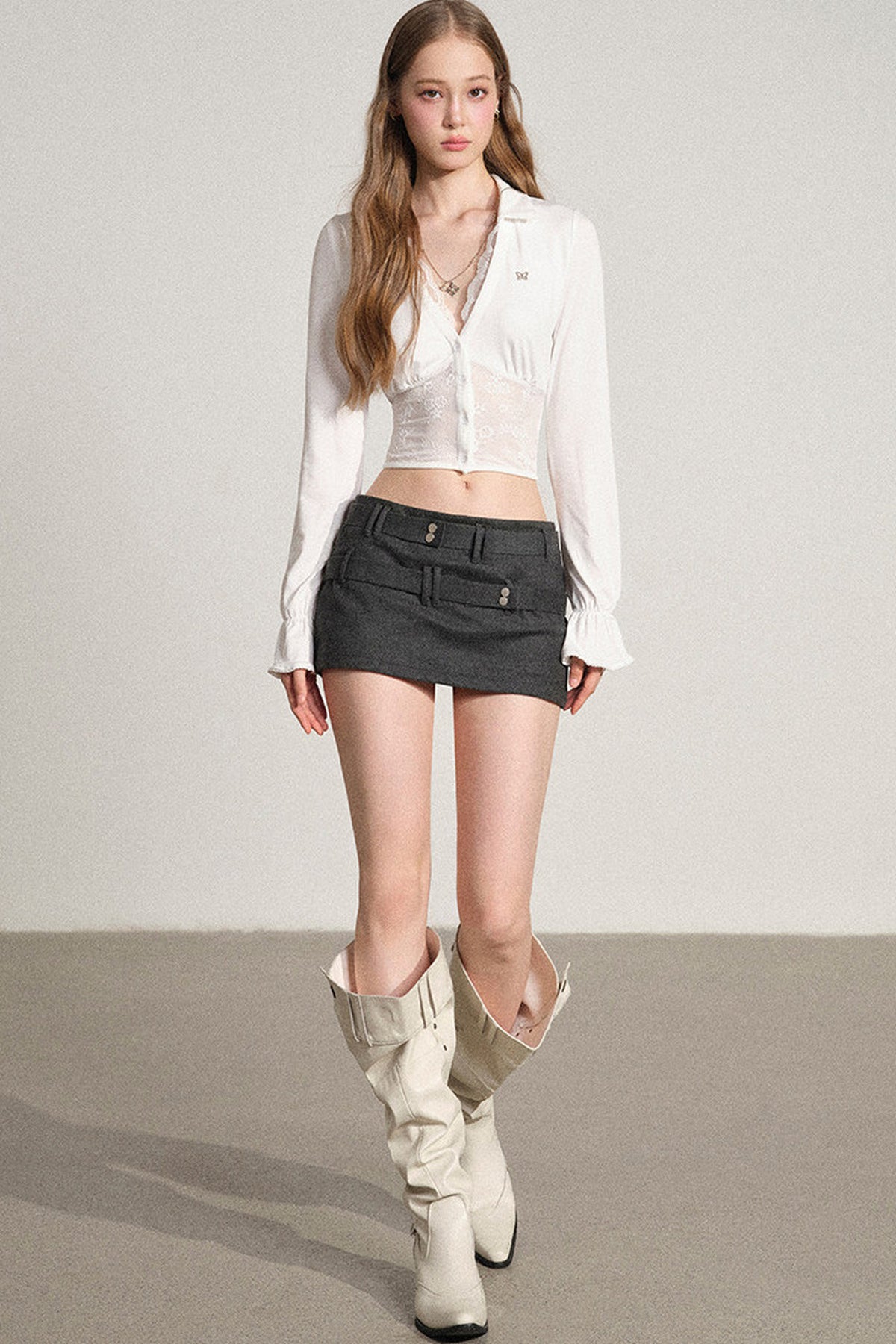 White Lace V-Neck Blouse