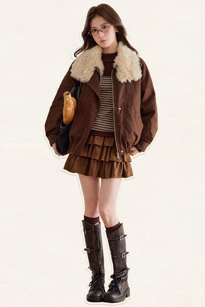 Imitation Lamb Fur Collar Short Jacket