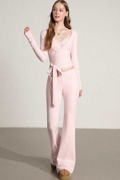 Fur Collar Cardigan and Flared Pants