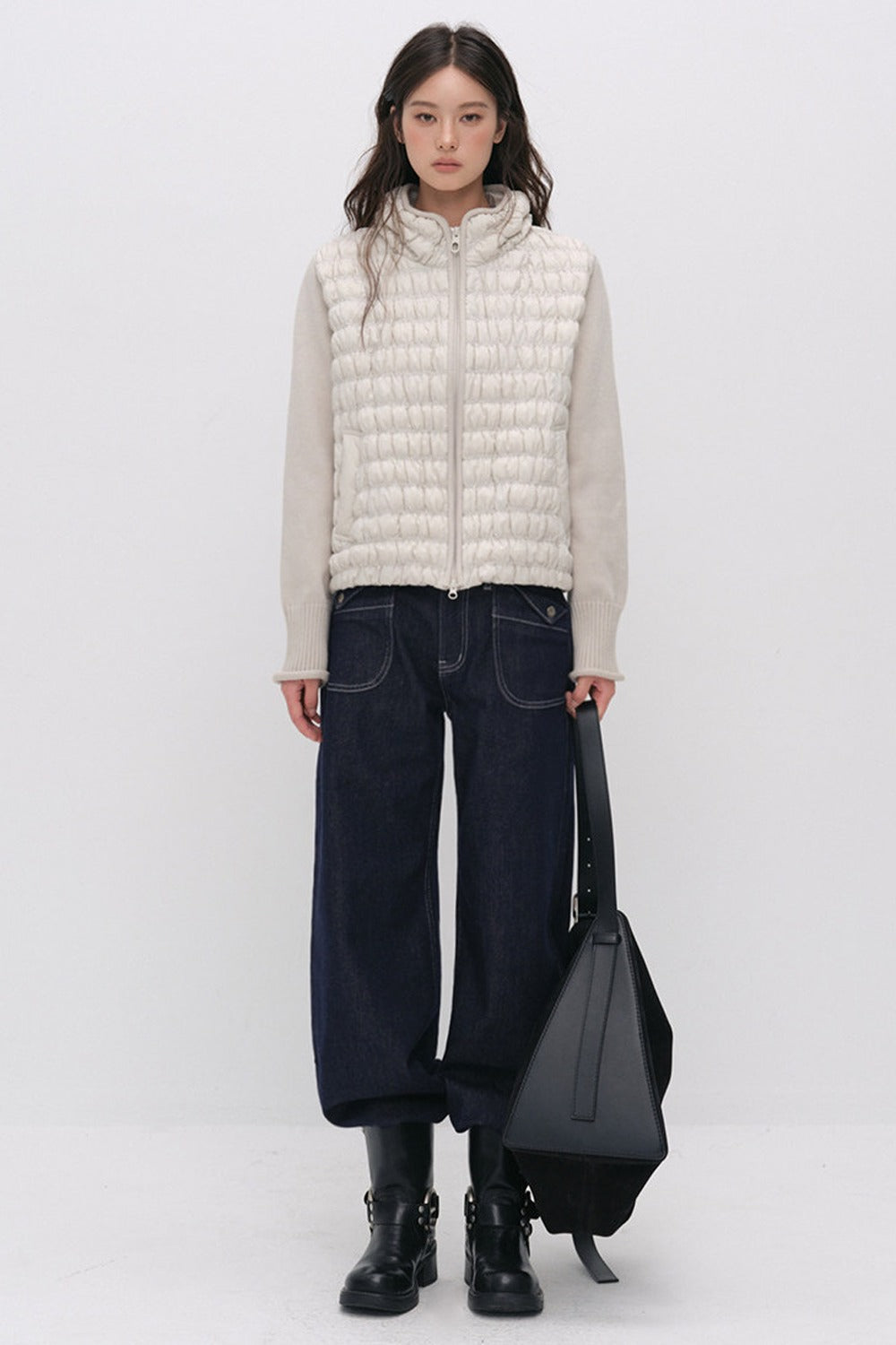 Knit Spliced Quilted Down Jacket