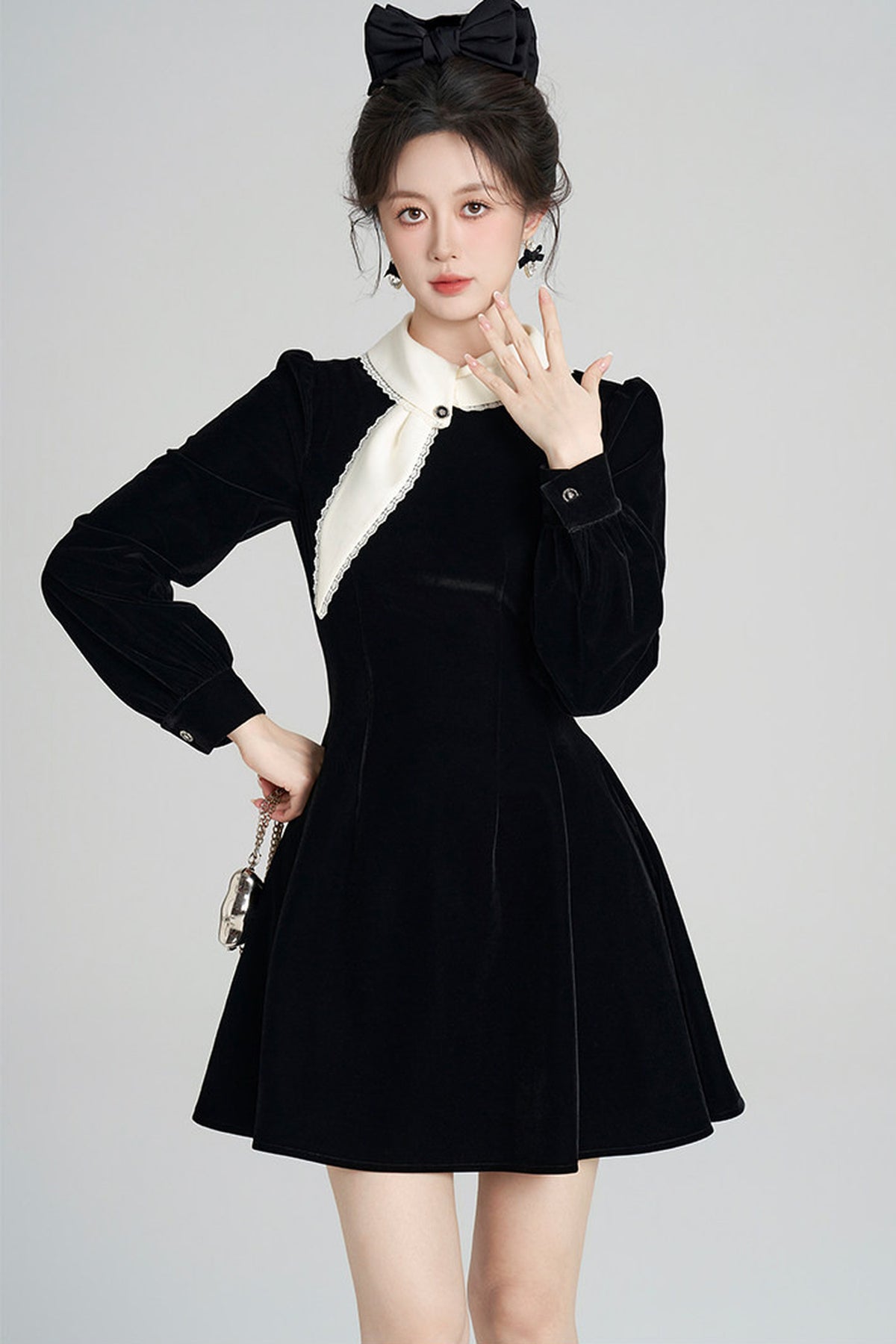 Black Velvet Collar Dress