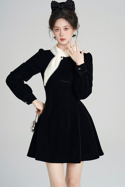 Black Velvet Collar Dress