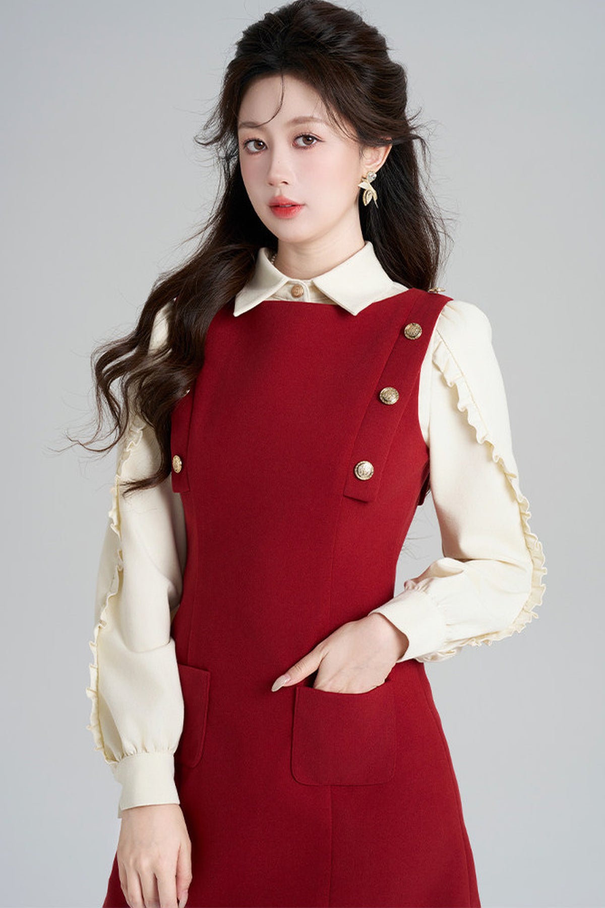 Red Dress and Beige Top Set-Up