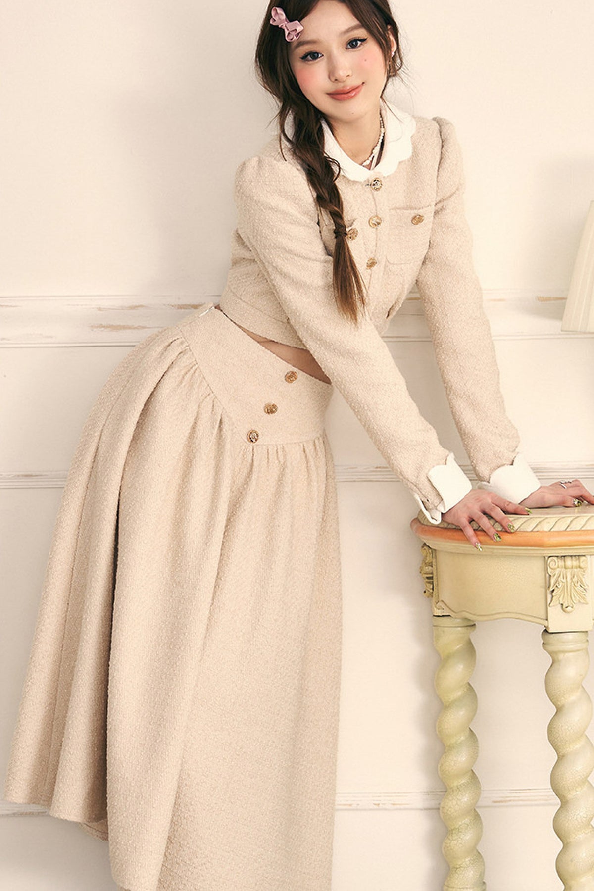 Tweed Jacket and Long Skirt Two-Piece Set